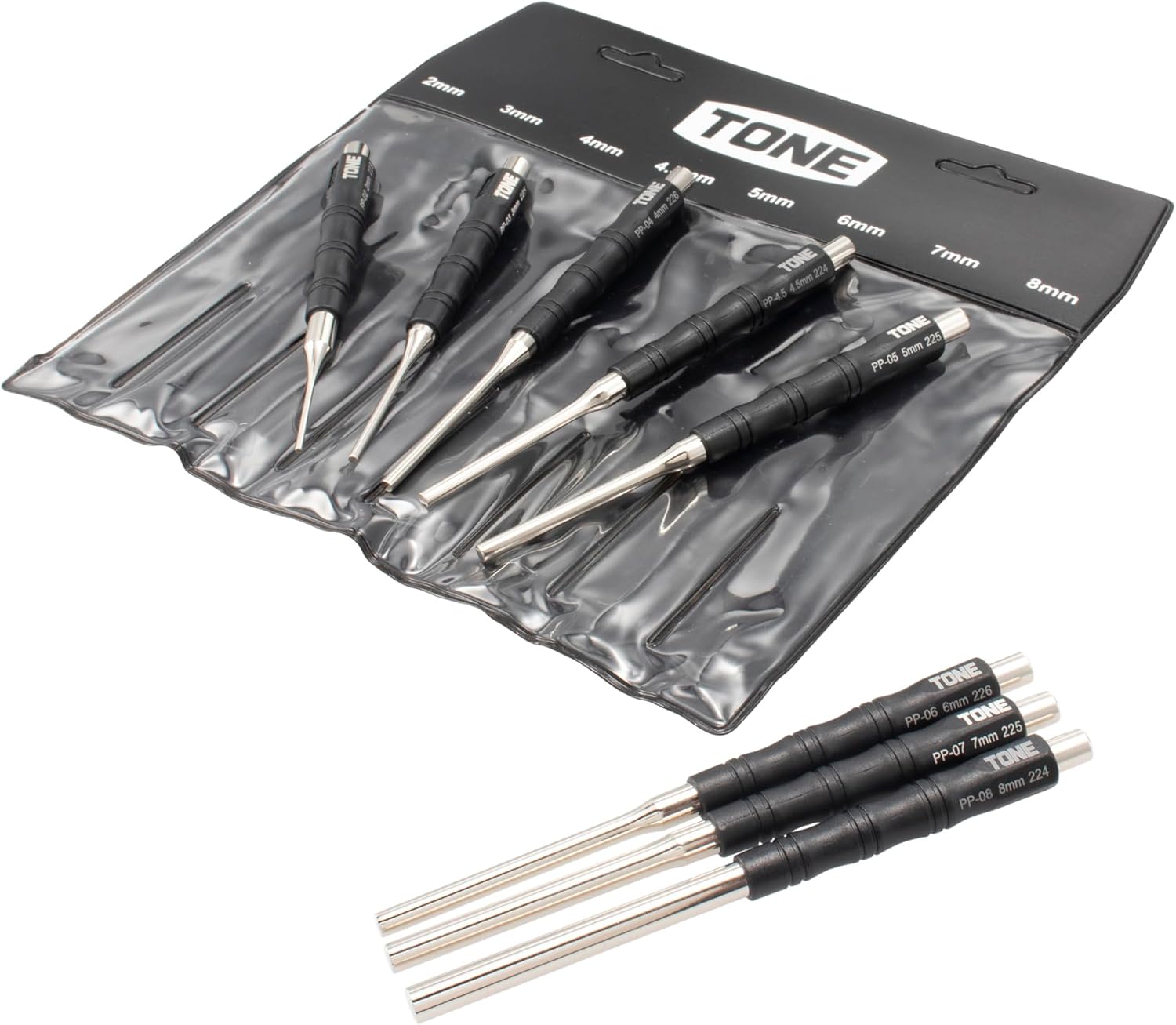 TONE Pin Punch Set PP800 Black 8-Piece