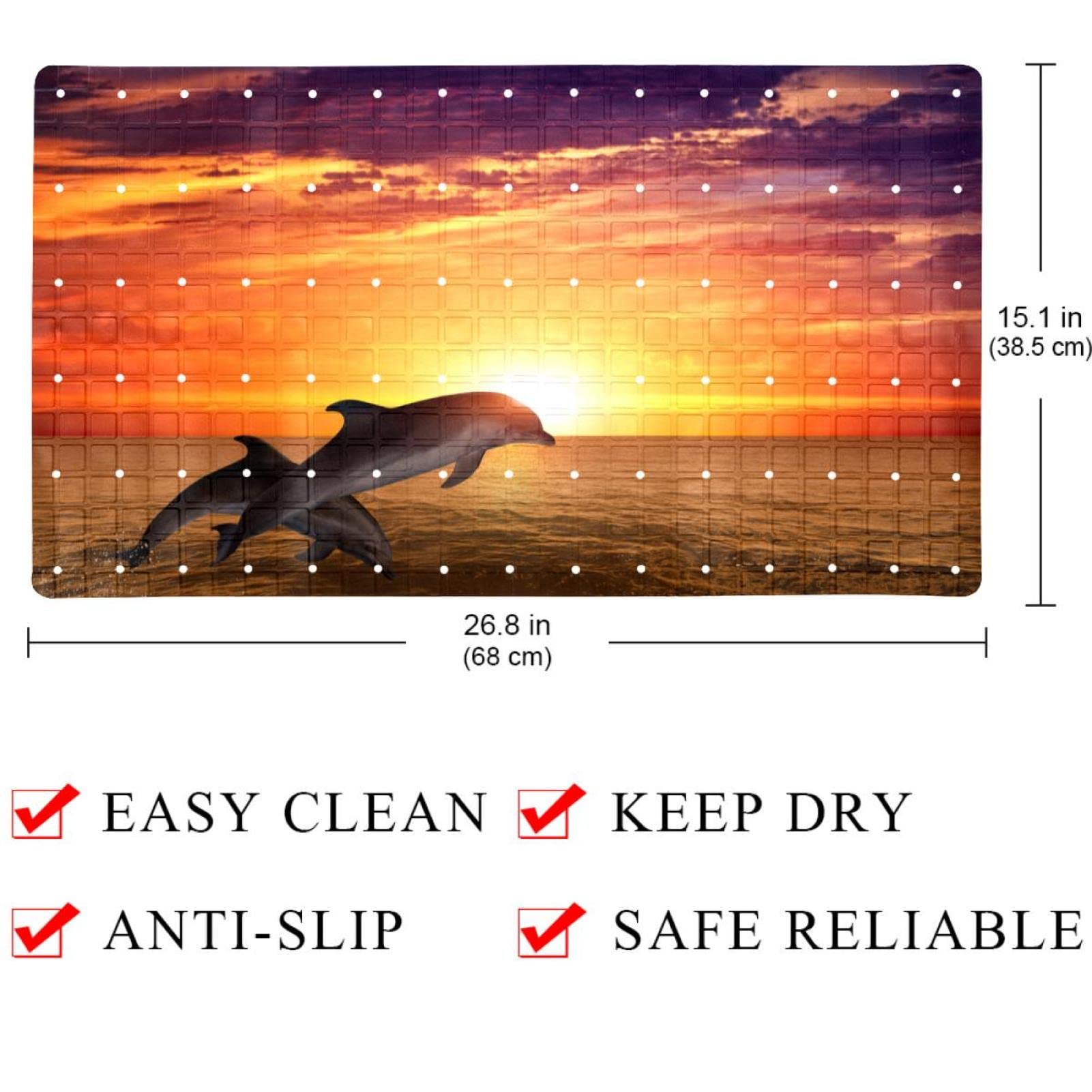 Rutschfeste Badematten mit Delfin-Motiv, für Badezimmer, rechteckig, maschinenwaschbar, 39 x 70 cm