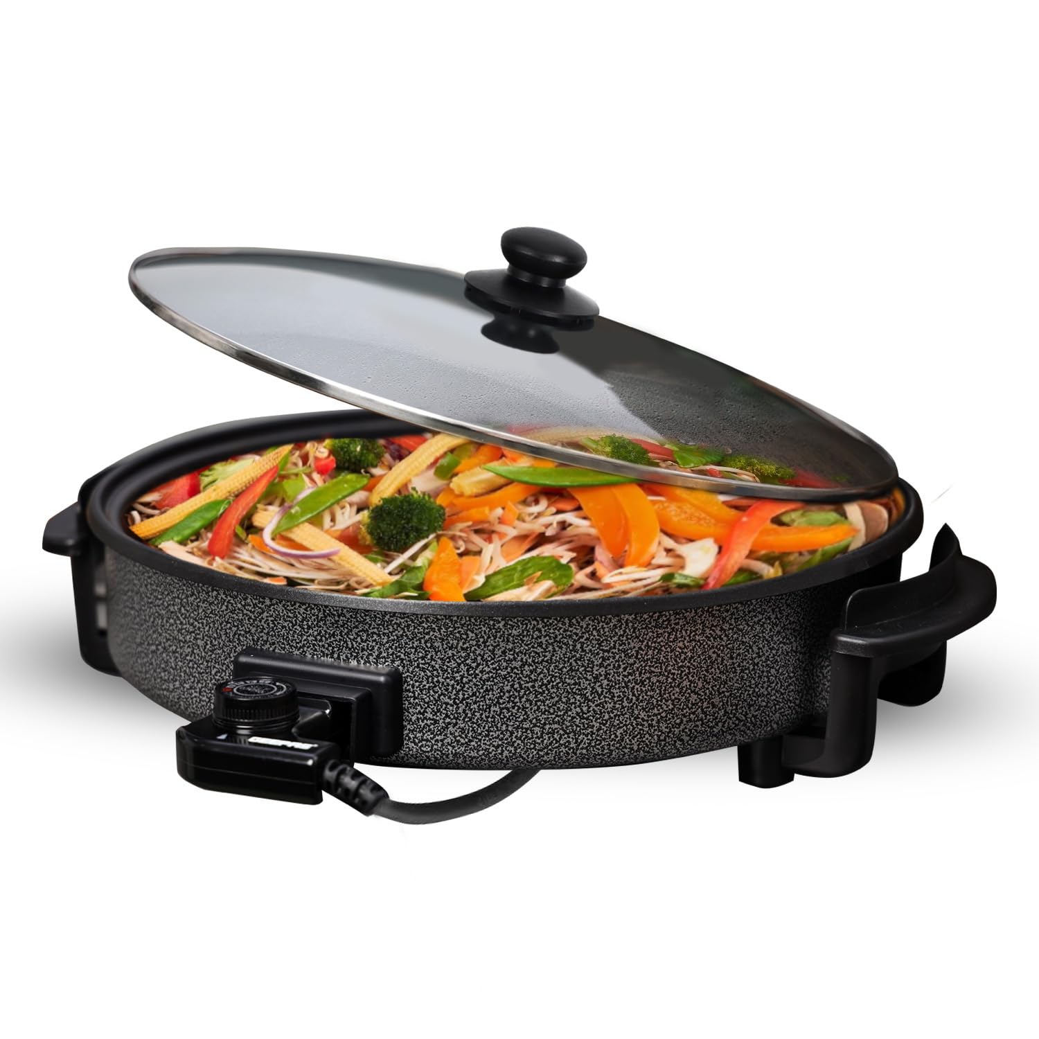 GEEPAS Multicooker 6L | Electric Frying Pan with Lid & Adjustable Temperature Control | Non-Stick Aluminium with Cool Touch Handles & Detachable Power Cable 40Cm, 1500W Grey (Renewed)