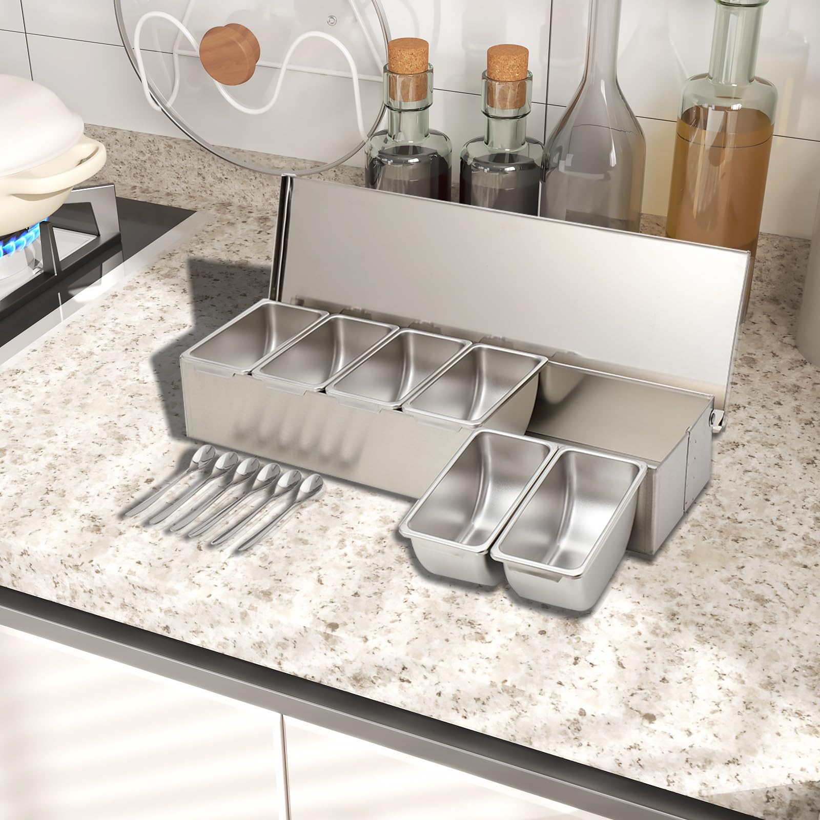 Lot de 6 boîtes à épices 460 ml - En acier inoxydable - Avec couvercle et couvercle