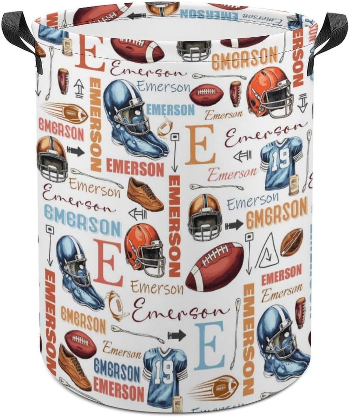 Football Laundry Basket,Personalized Laundry Hamper for Boys Girls,Custom Laundry Basket With Name, Customized Dirty Clothes Hamper for Bathroom Bedrooms,M-19.5"X 15.7"