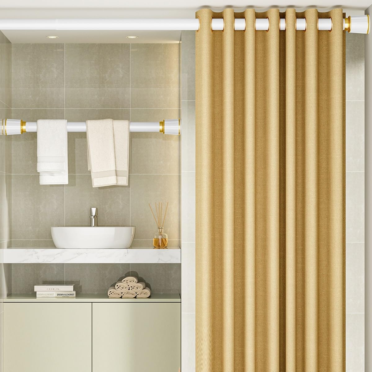 32mm Vorhangstange Ohne Bohren, 40-500cm Teleskopstange Vorhang Ausziehbar, Matt Schwarz Multifunktionale Gardinenstange Klemmbar für Fenster Küche Schrank und Badewanne(Weiß,410-500cm)