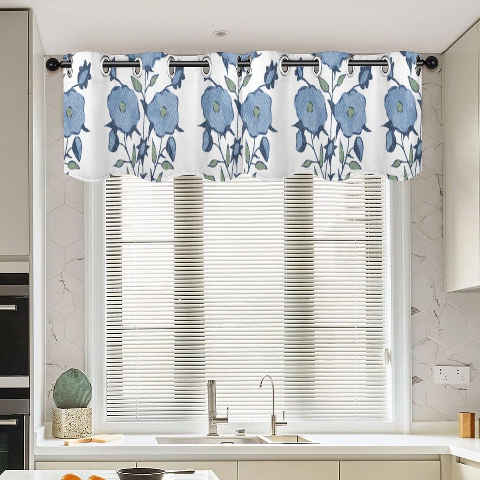 Cenefa de cortina con diseño de flores azules de alta gama Chinoiserie