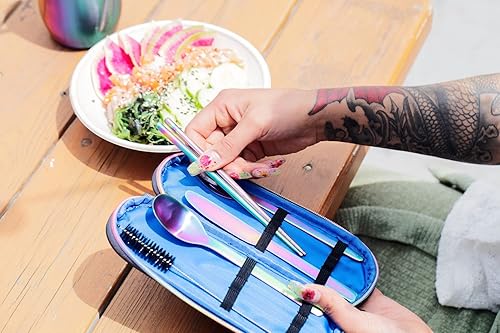 Miniatura 9 de EcoVessel WANDERWARE - Juego de utensilios de acero inoxidable, juego de cubiertos reutilizables con estuche de transporte, accesorios de
