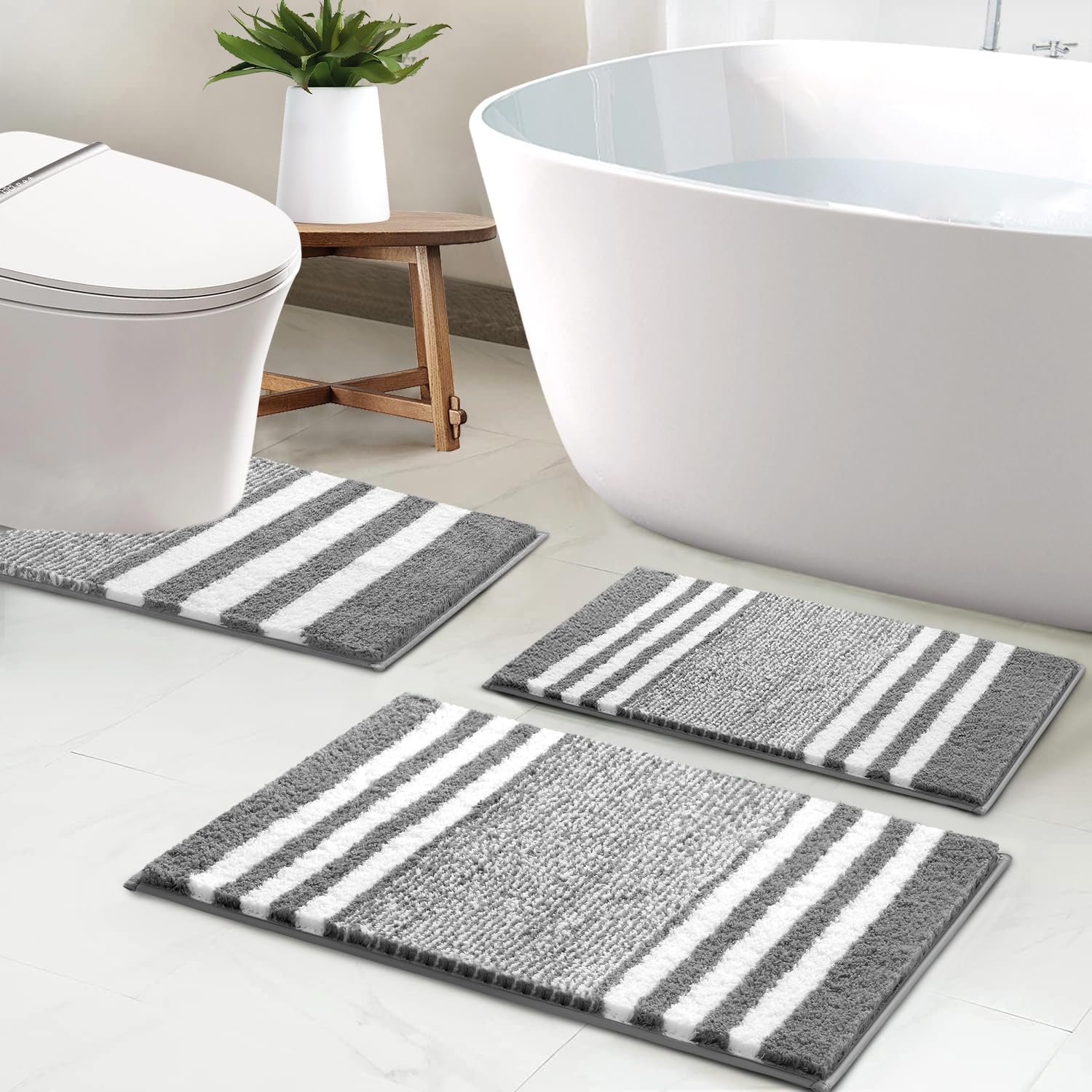 Reeple 3 Pcs Bathroom Rugs Set with UShaped Mat, Ultra