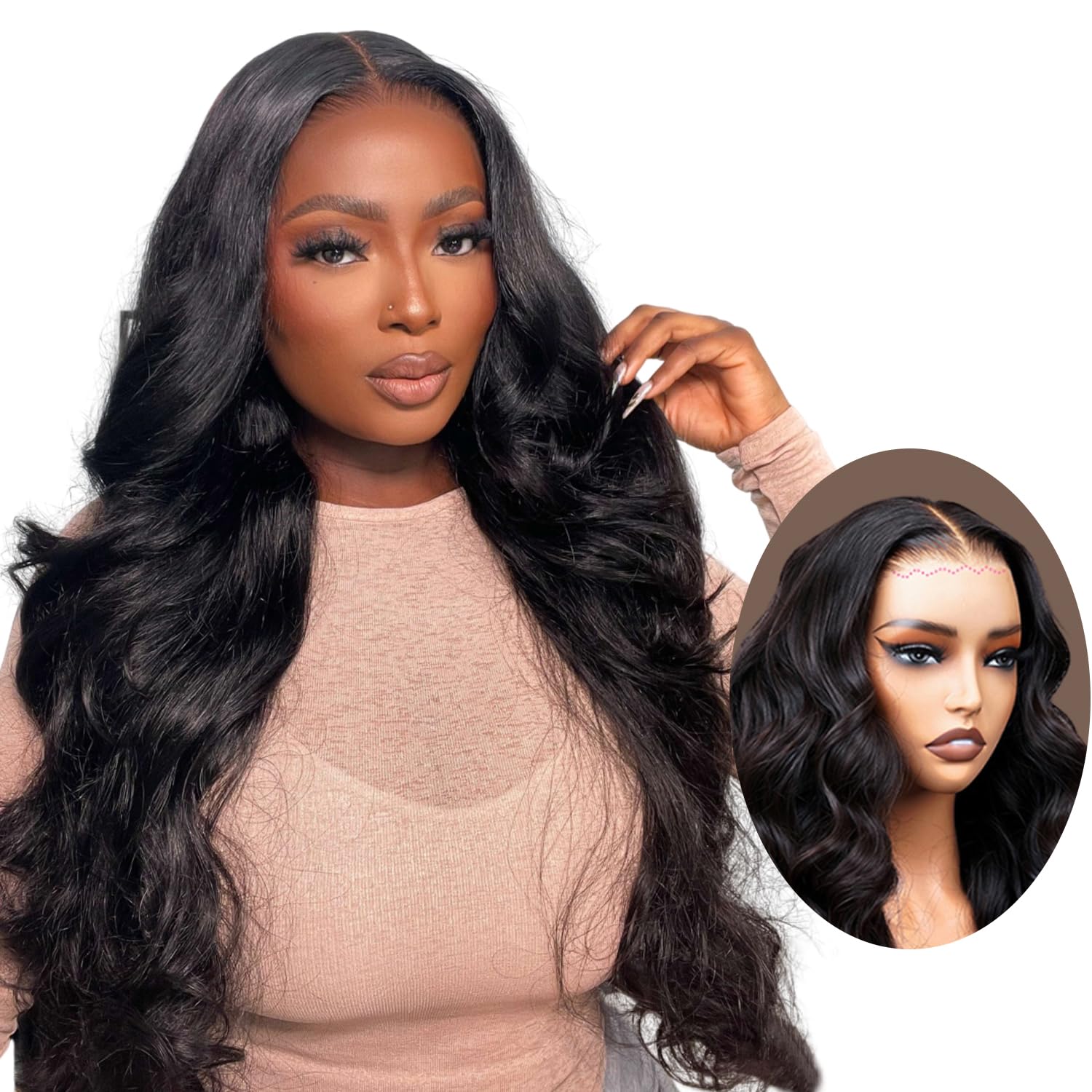 HOT STAR 28 Inch 250% Density 100% Human Hair 260g Wear and Go Glueless Wigs Human Hair Pre Plucked Pre Cut 6x4 Lace Closure Wig Glueless Body Wave Wigs for Black Women