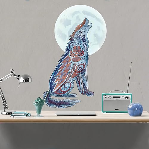 Miniatura 2 de Vinilo decorativo de lobo del suroeste, arte nativo americano, adhesivo de vinilo extraíble, mural de pared para despegar y pegar, decoración de