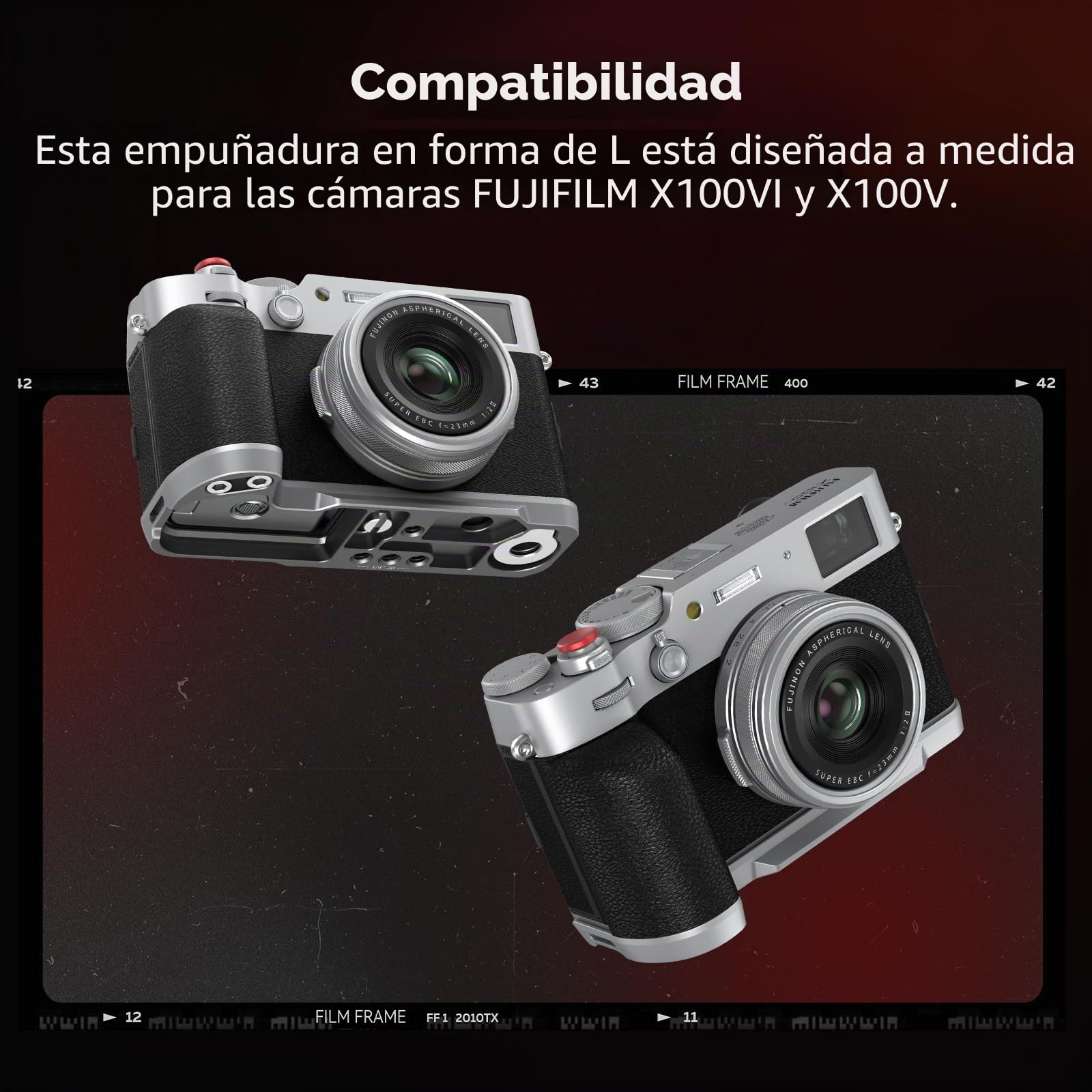 SMALLRIG X100VI Empuñadura en Forma de L para Cámaras FUJIFILM X100VI y X100V, Placa de Liberación Rápida Incorporada para Arca, Mango Lateral de Silicona Liviano, con Botón Obturador - 4555