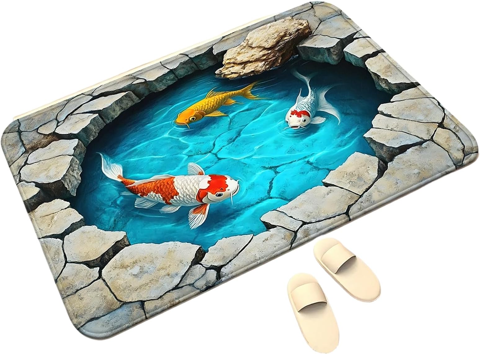 Generisch Optical Illusion Rug, Fun Non-Slip Fish Pond Rug, 3D Illusion, For Birthday, Halloween, Thanksgiving, Holiday, New Year's Eve, Entrance, Living Room, Bedroom, Hallways