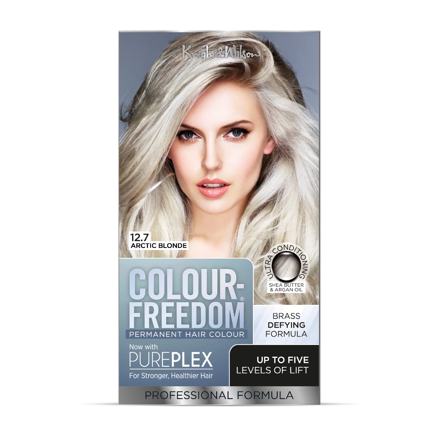 Colour Freedom 12.7 Arctic Blonde Permanent Hair Colour. Ammonia-Free, Brass-Defying Formula with PurePlex to Protect and Restore. Up to 5 levels of lift. By Knight & Wilson
