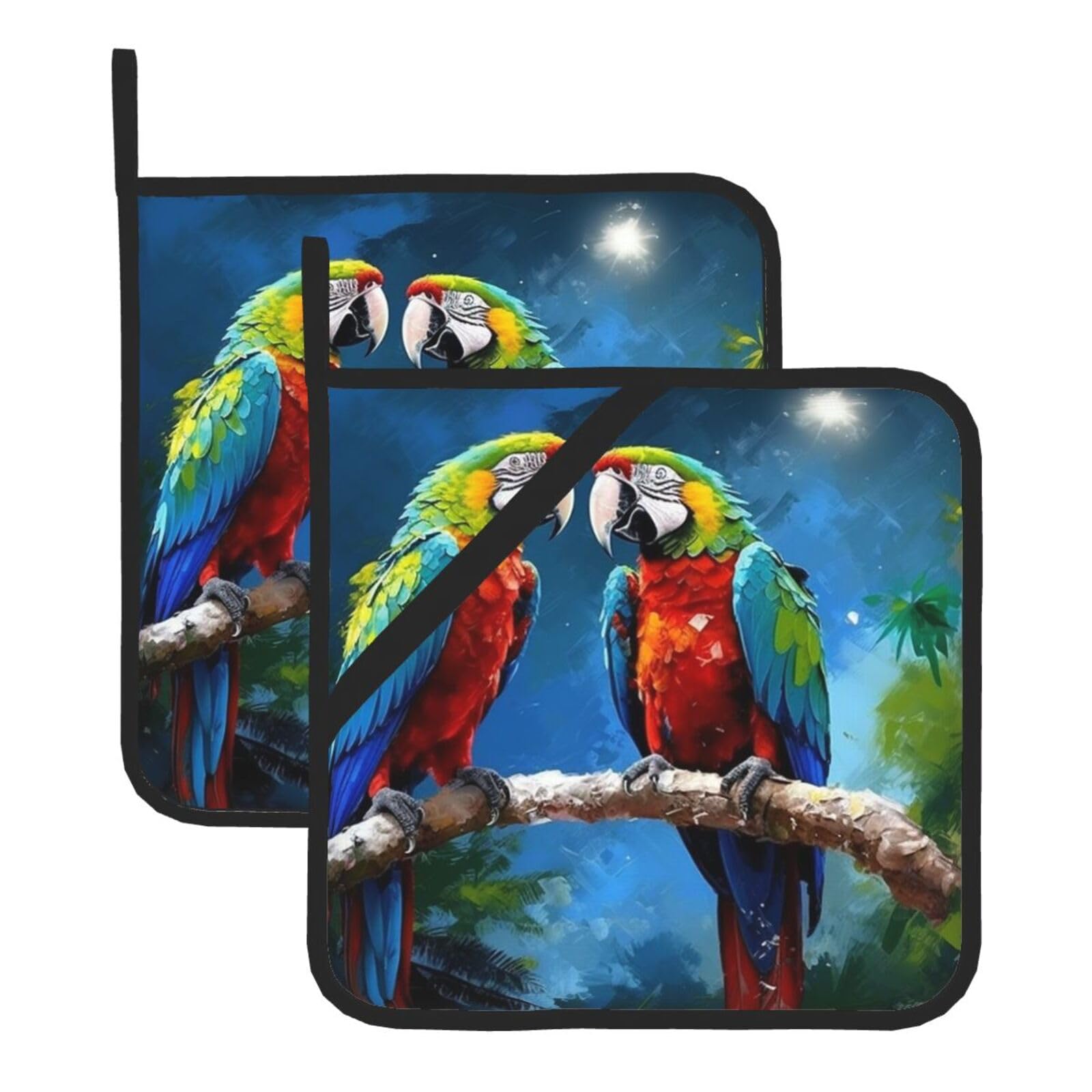 2Pcs Pot Holders for Kitchen Heat Resistant Potholder Parrots Hot Pads for Countertops Oven Pot Holders for Cooking Baking Kitchen Hot Mat Trivet 8 inch Hot Pad