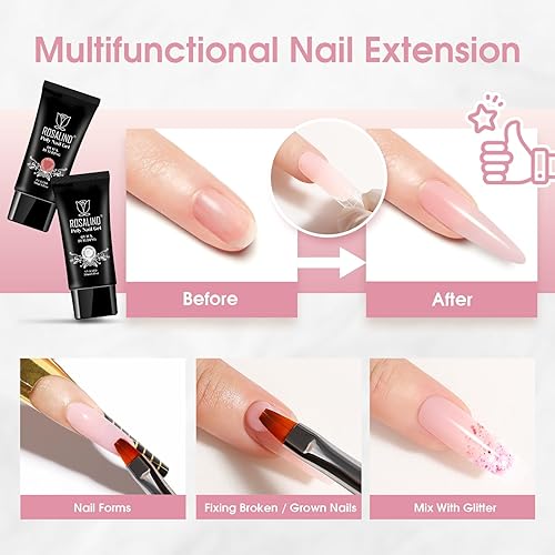 Vista 69 de ROSALIND Gel de extensión transparente, 2 piezas de 1 onza/1.0 fl oz kit de gel de uñas transparente constructor transparente, tubo de polietileno