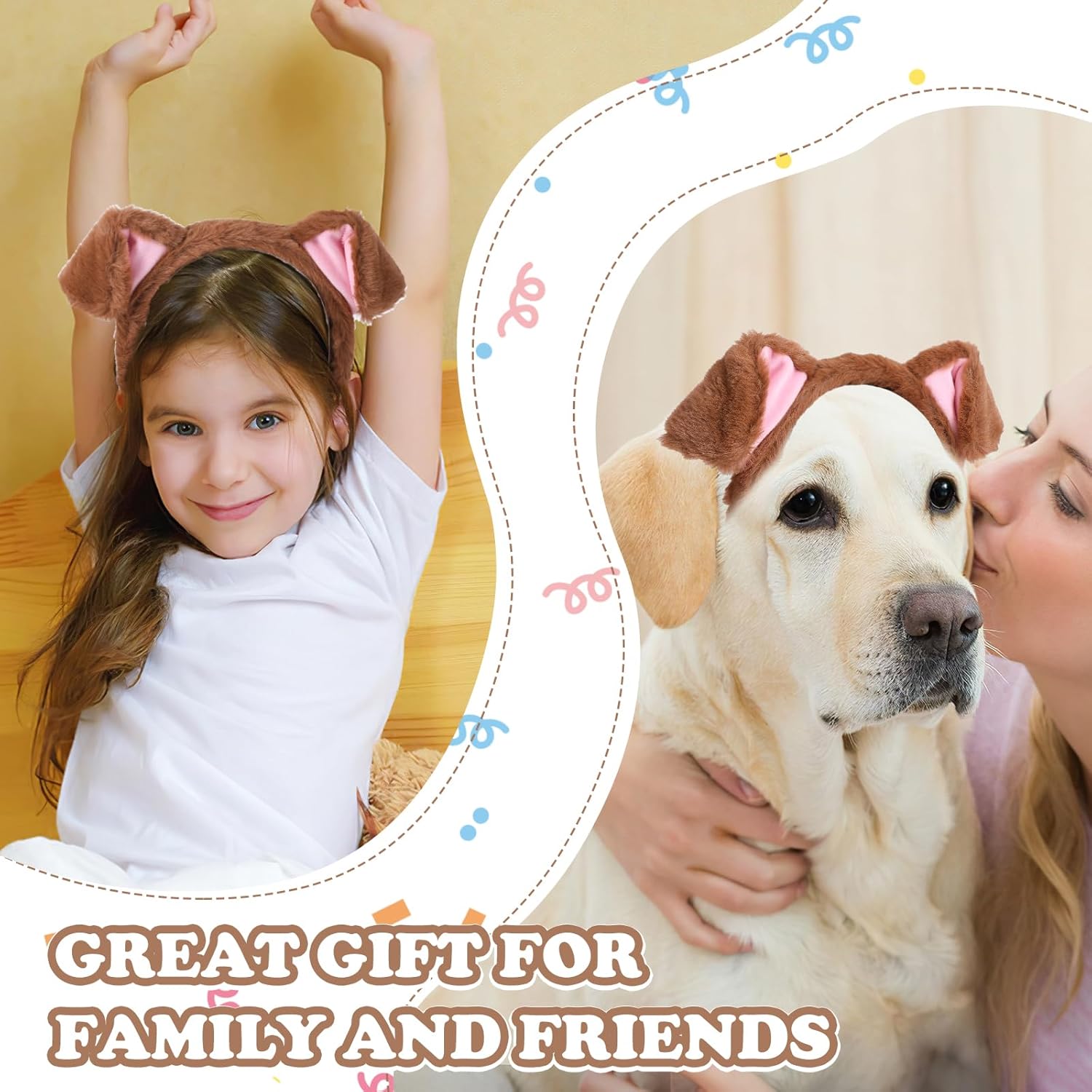 Sibba Cute Dog Headband Makeup Hairband Animal Caps Soft Women Hair Accessorie Movable Costumes Elastic Head Wear for Party Washing Face Spa Gifts Cosplay Dress up Light Brown - Image 4