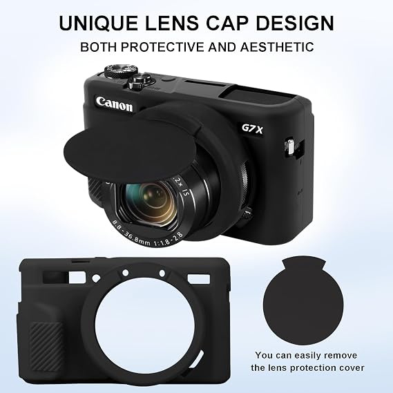 Camera Case for Canon Powershot G7 X Mark II Digital Camera, Soft Silicone Protective Bag Removable Lens Cover, Silicone Cover Rubber Soft Camera Case, Black
