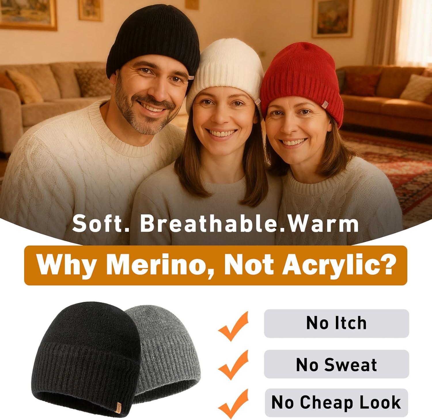 PolarWool™ Satin Lined 80% Merino Wool Beanie Winter Hat Oversized L/XL/XXL Cuffed Watch Fisherman Cap for Men Women - Image 3