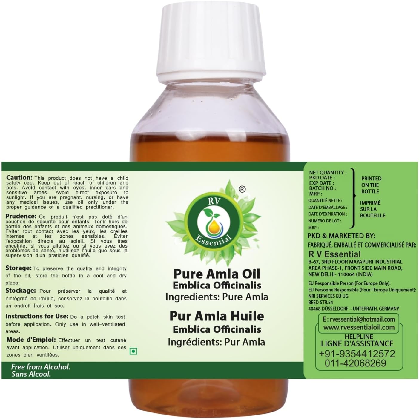 R V Essential Amla Oil | Emblica Officinalis | 100% Pure Natural | Cold Pressed | Amla Hair Oil | for Hair, Scalp, Strengthens Repairs Damaged Hair, Skin Care | Rare Herb Series | 100ml | 3.38oz