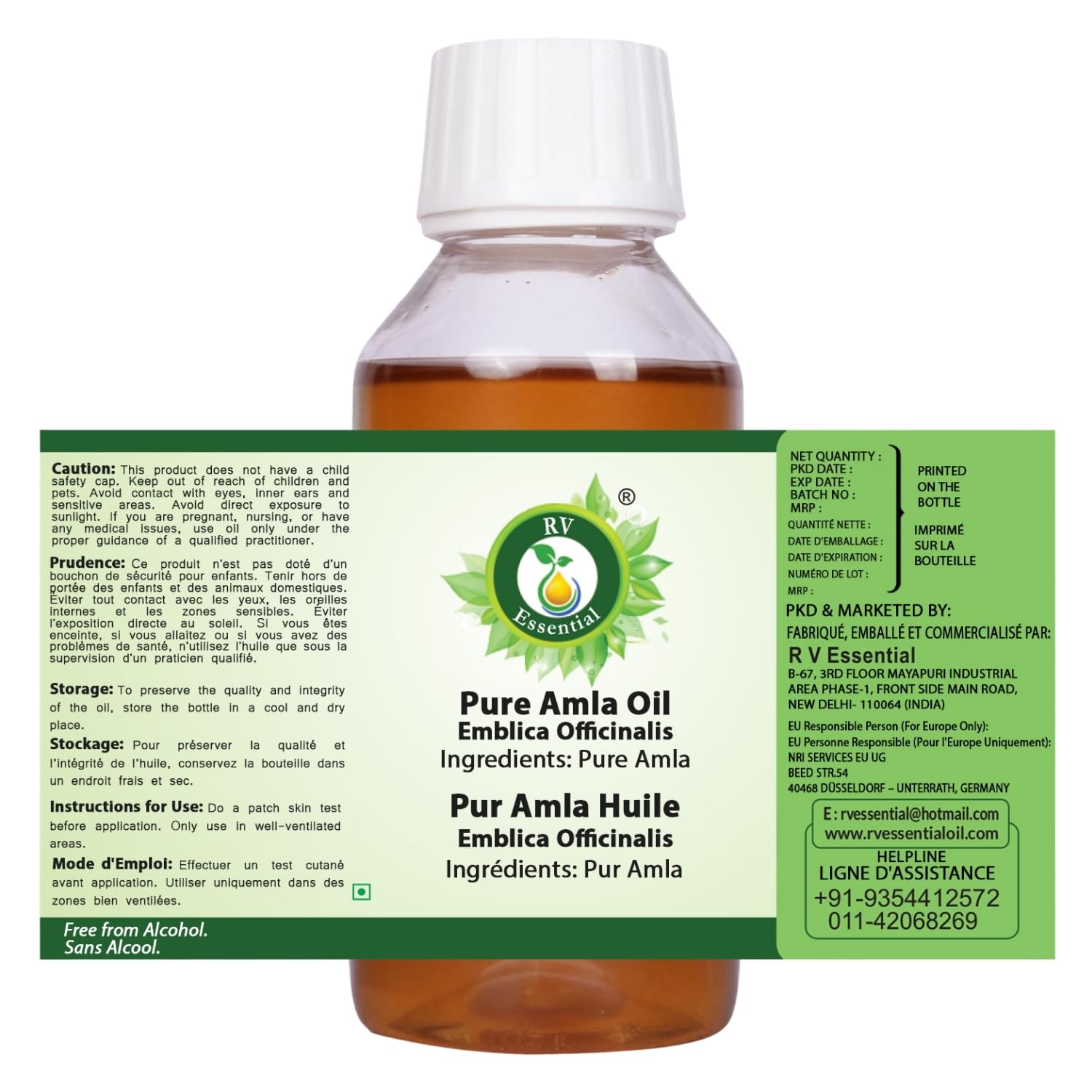 R V Essential Huile de Amla pur 100ml (3.38oz) - Emblica Officinalis (100% pur et Série d'herb rares naturelles) Pure Amla Oil