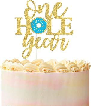 One Hole Year Donut Cake Topper,Donut First Birthday/Dount Grow Up Cake Decor,Happy 1st Birthday Party Decorations,Donut Smash Photo Prop