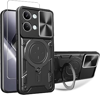 Phone Case for Xiaomi Poco X8 Pro Max 5G Case with Glass Screen Protector, Built Slide Camera Protection Cover,Military Heavy Duty Full Body Protective Phone Case - Black