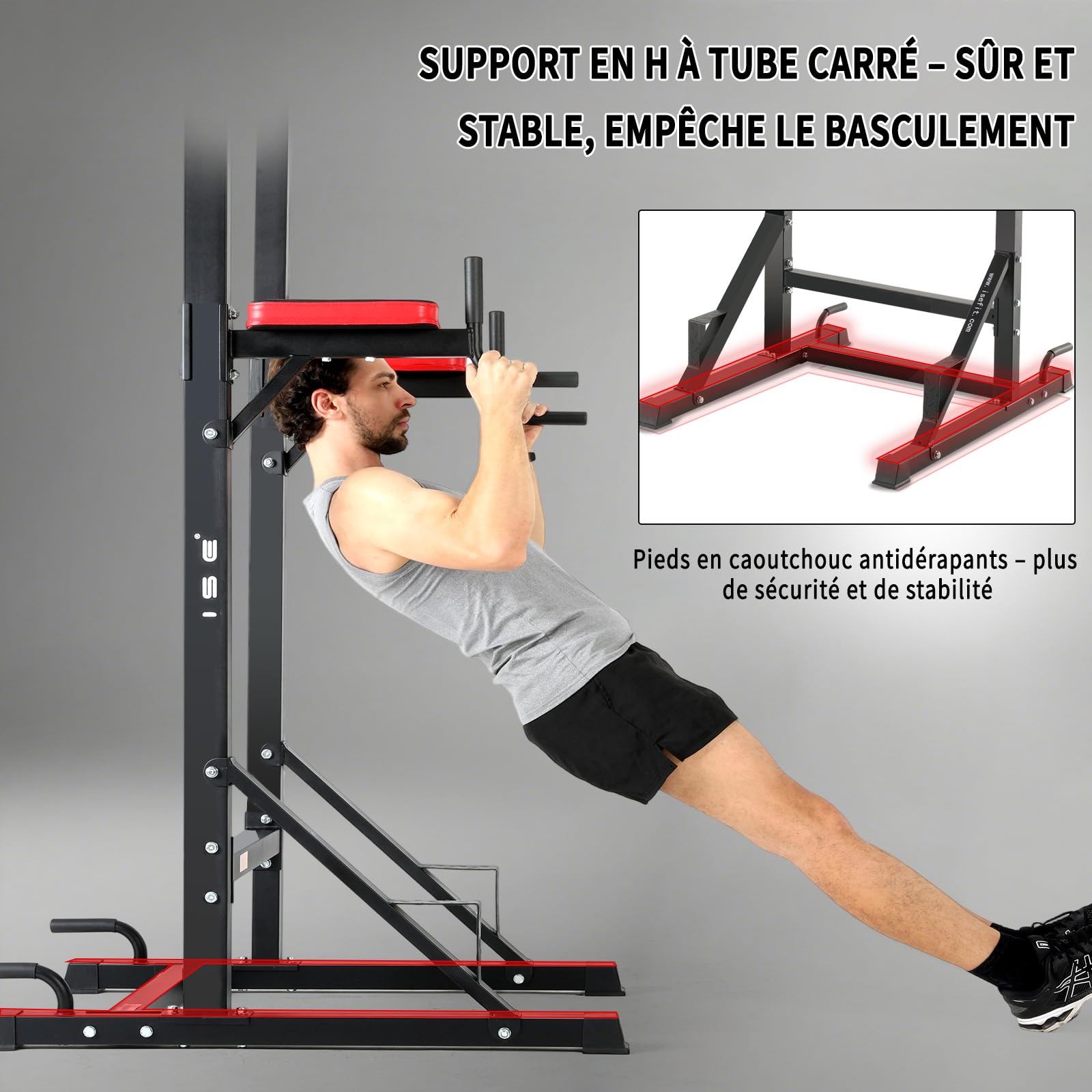 ISE 5 in1 Chaise Romaine Power Tower Workout Dip Station de Traction Station Musculation pour Entraînement Domicile, Pull Up Fitness Multifonction Chaise Romaine Musculation&Barre de Traction sur Pied