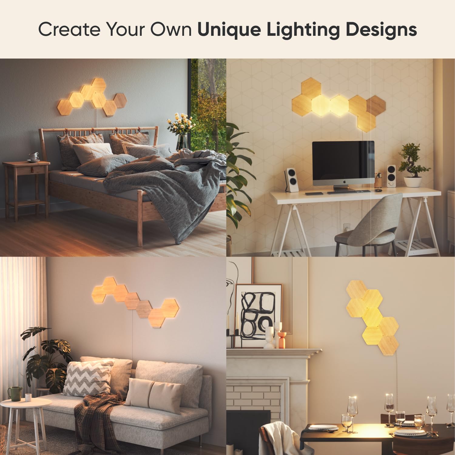 Nanoleaf Elements Starter Kit, 13 Esagoni Luminosi LED Effetto Legno Smart - Applique da Parete Interno Modulari, Luci Led Dimmerabile WiFi, Funziona con Alexa, Sincronia Musicale, Decorazioni Casa