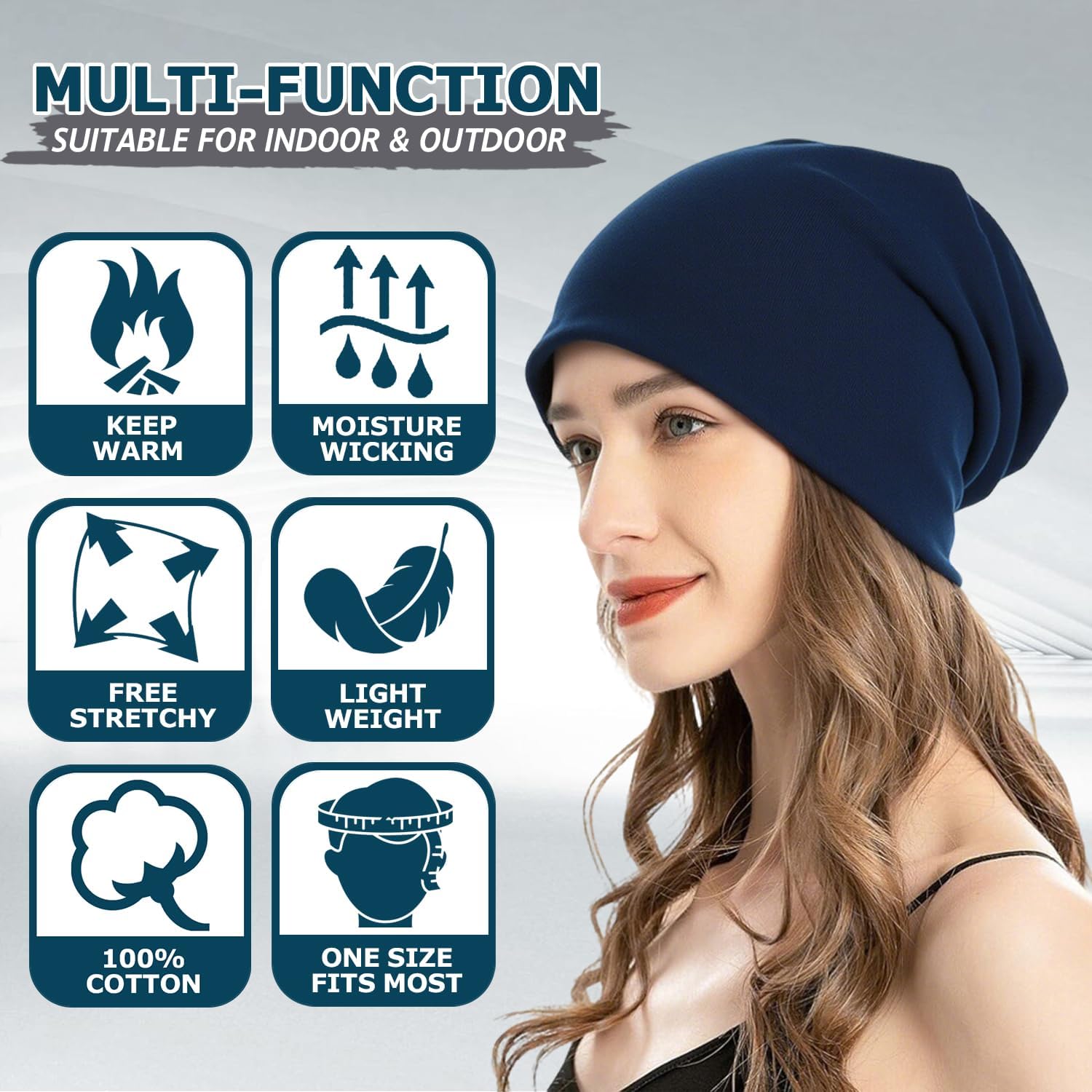 EINSKEY Lightweight Slouchy Beanie for Men Women, Oversize Thin Cotton Skull Cap Chemo Cap Night Sleeping Hat for All Seasons - Image 5