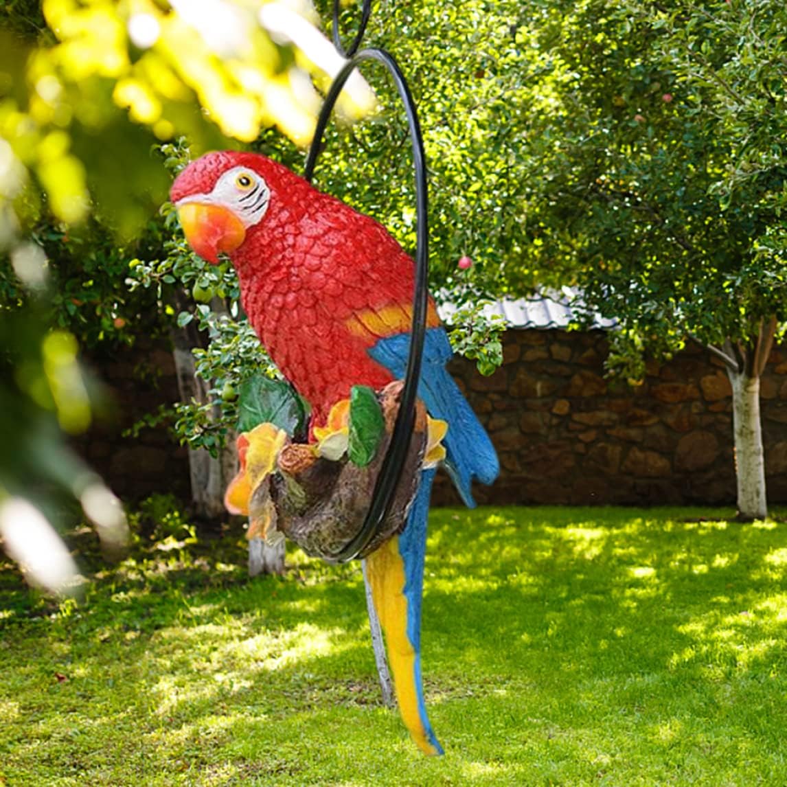 Red Resin Hanging Parrot Outdoor Garden Decor Sculpture