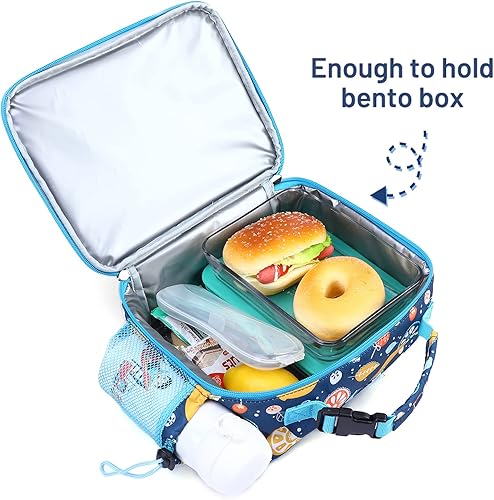 Miniatura 3 de MIER Bolsas de almuerzo para niños y niñas pequeños, bonita lonchera aislada, kit de lonchera escolar con soporte externo para botella de