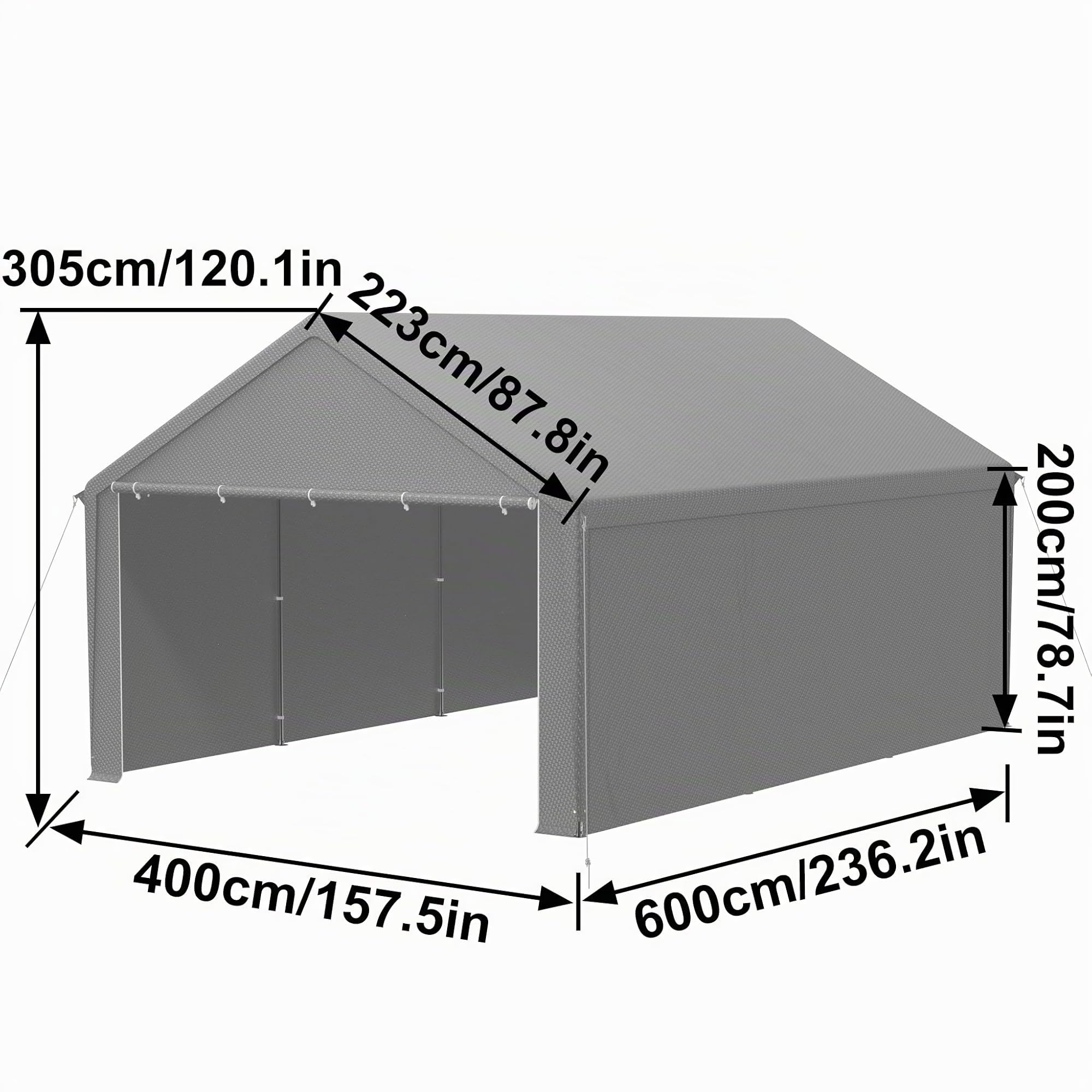 UISEBRT Tenda da magazzino, 4 x 6 m, impermeabile, con robusto telone in PE e telaio in acciaio, ideale come garage per attrezzi, attrezzi da giardino, pallet (grigio)