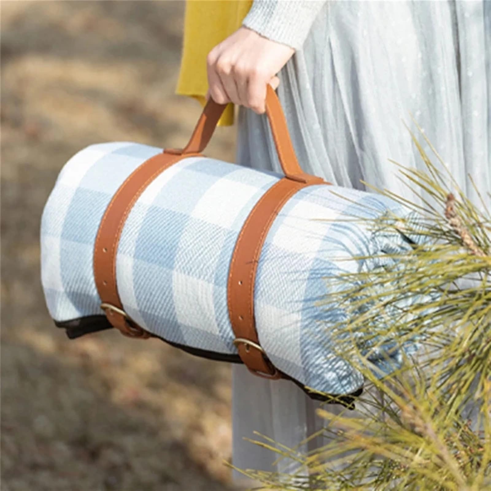 Tappetino da spiaggia impermeabile senza sabbia, multicolore, 150 x 200 cm, con cinturino in pelle, perfetto per campeggio e avventure all'aria aperta, design Roze