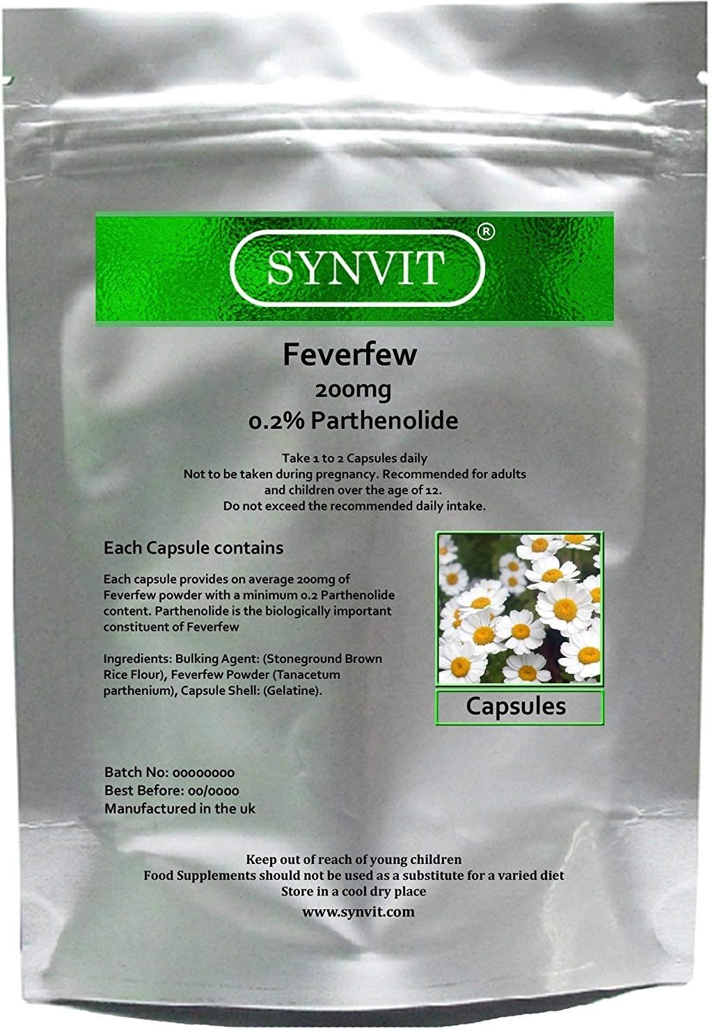 Feverfew; Capsules migraine, Pain, hayfever Fever Few (60)