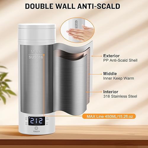 Miniatura 7 de Hocookeper Hervidor eléctrico de viaje, hervidor portátil de agua caliente, pequeña caldera de agua eléctrica para viajes y trabajo con bolsa para