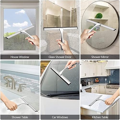 Duschabzieher Edelstahl 25 cm - mit 2 Ersatzgummiabzieher，Abzieher Dusche mit Halterung, Fensterabzieher für Badezimmer, Spiegel und Fliesen, Streifenfreie Reinigung für Glasflächen
