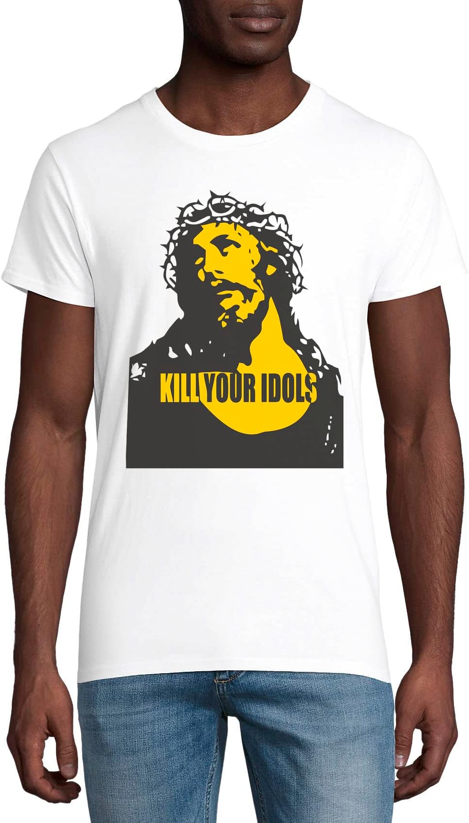 GenericKill Idols Punk Rock Jesus Your Graphic Art Crew Neck Men's T-Shirt White