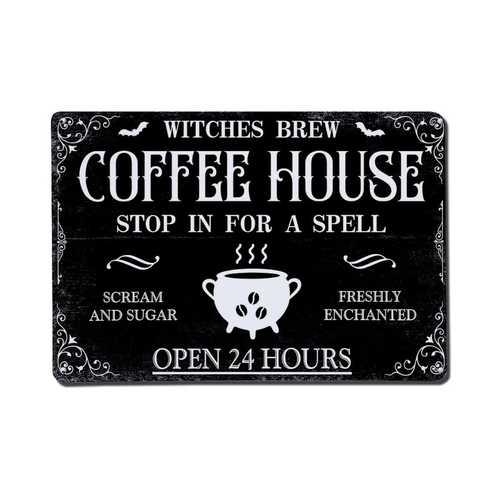 Witches Brew Coffee House Sign Vintage Tin Sign Retro Metal Wall Decor Metal Poster, Home Bar Garage Farmhouse Cafe Wall Art Decoration 8x12Inches