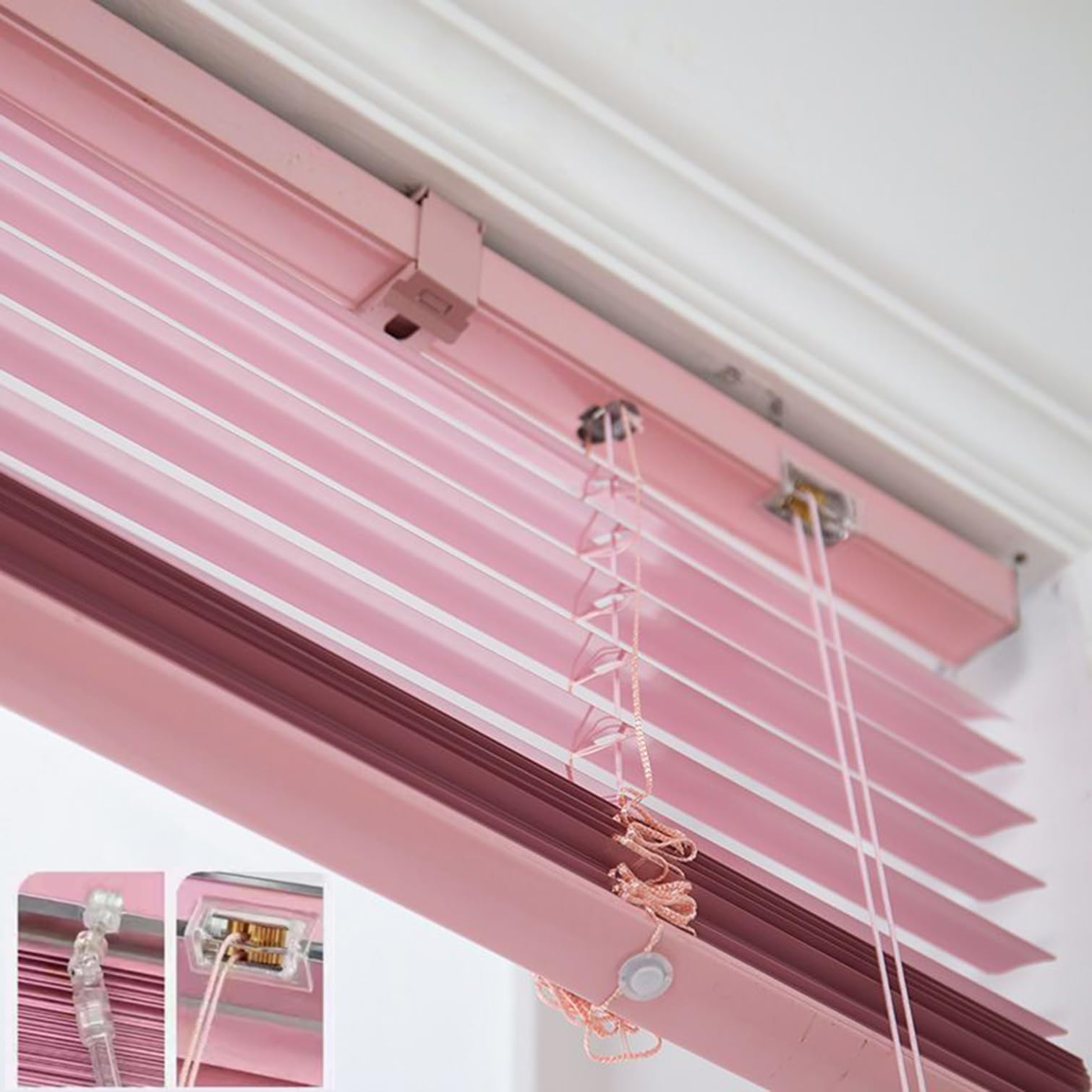 Rosa Aluminium-Metalljalousien,Sicht-,Licht- und Blendschutz,Tür Fenster Rollo Faltrollo Jalousette Aluminium Fensterjalousien,25-mm Lamellen-Rollo,mit Zubehör,Breite x Höhe (90x100cm)