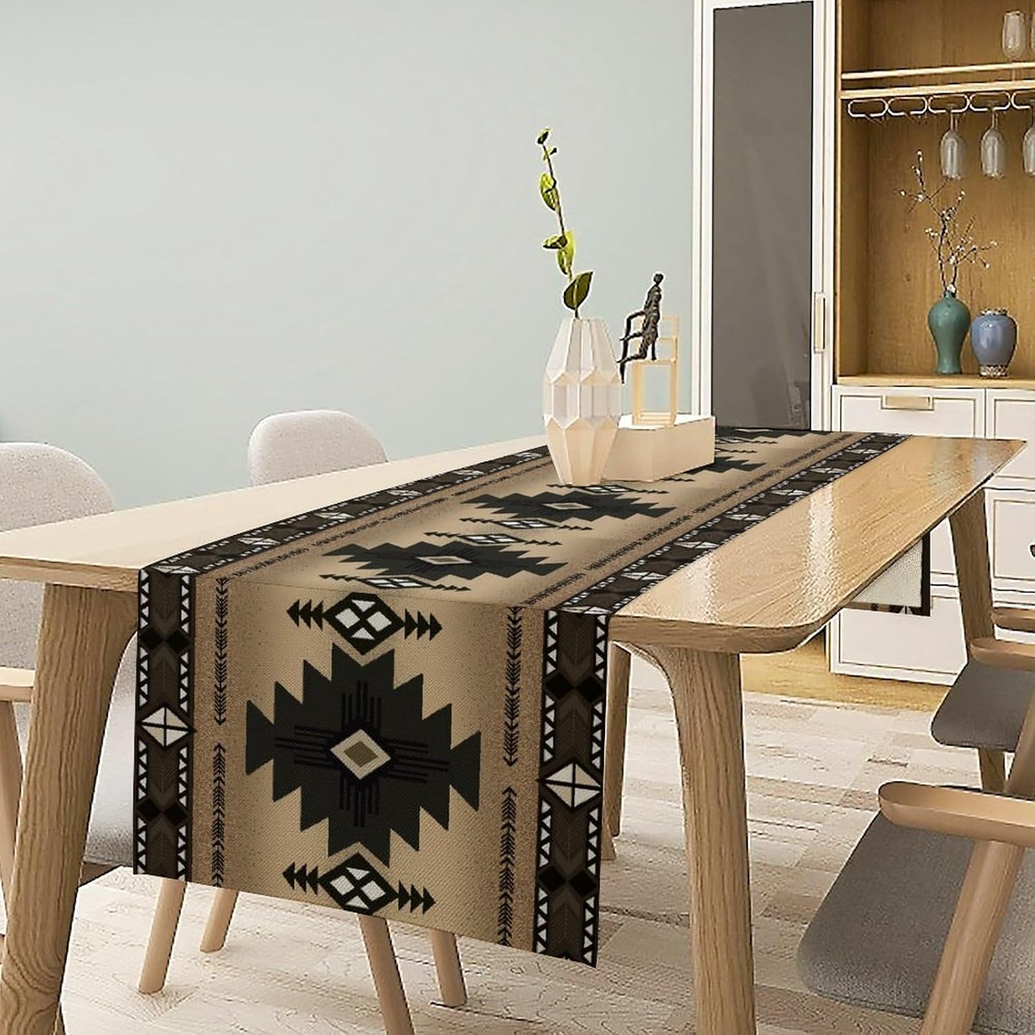 Aztec Rectangular Table Runner,Retro Ethnic Tribal Geometric Pattern Suitable for Home Living Room Kitchen Cafe Table Decor,90X13inch