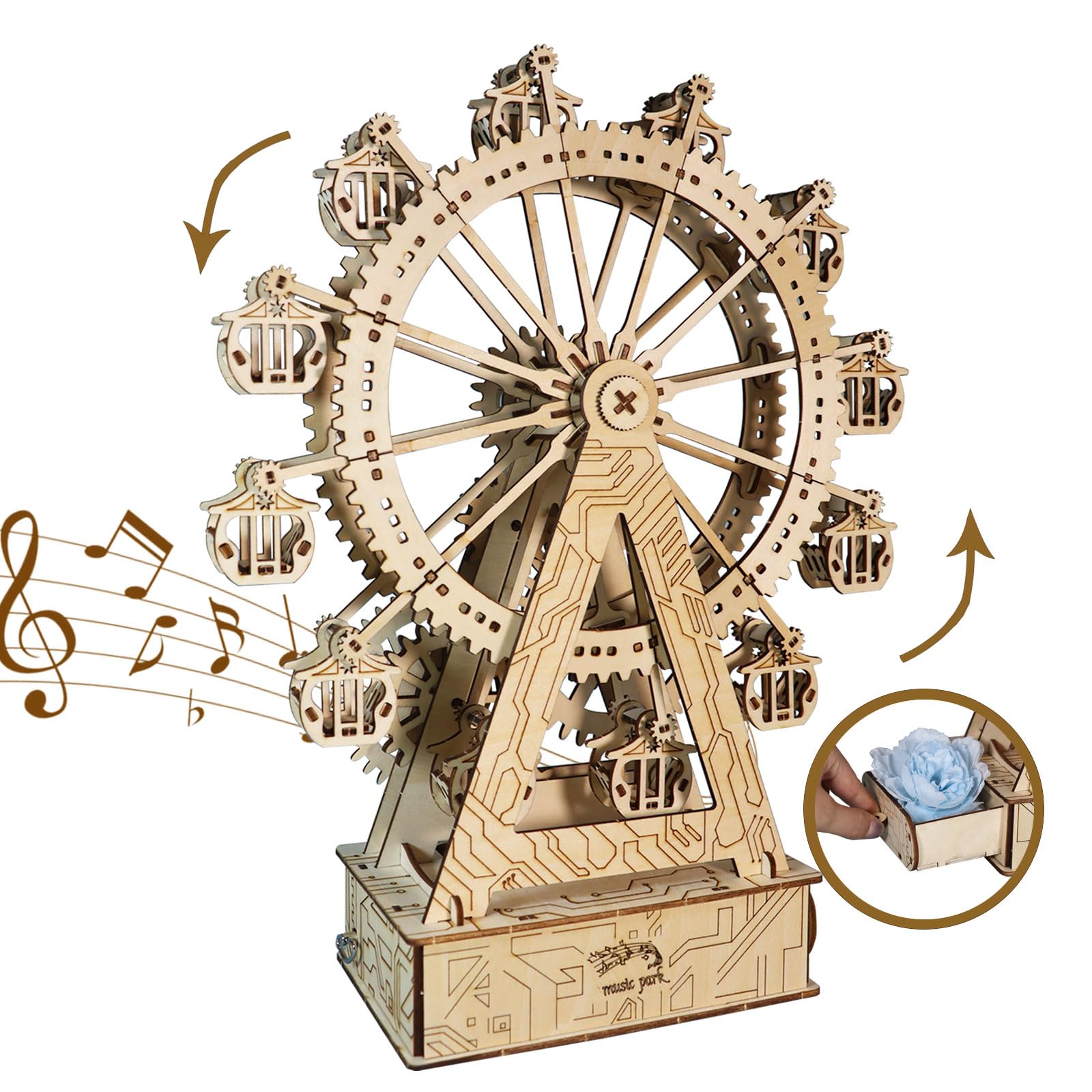 Music Park Puzzle 3D Legno Ruota Panoramica Steampunk - Kit Fai Da Te Creativo Adulti Con Carillon, Passatempo Per Adulti, Regalo Di Compleanno