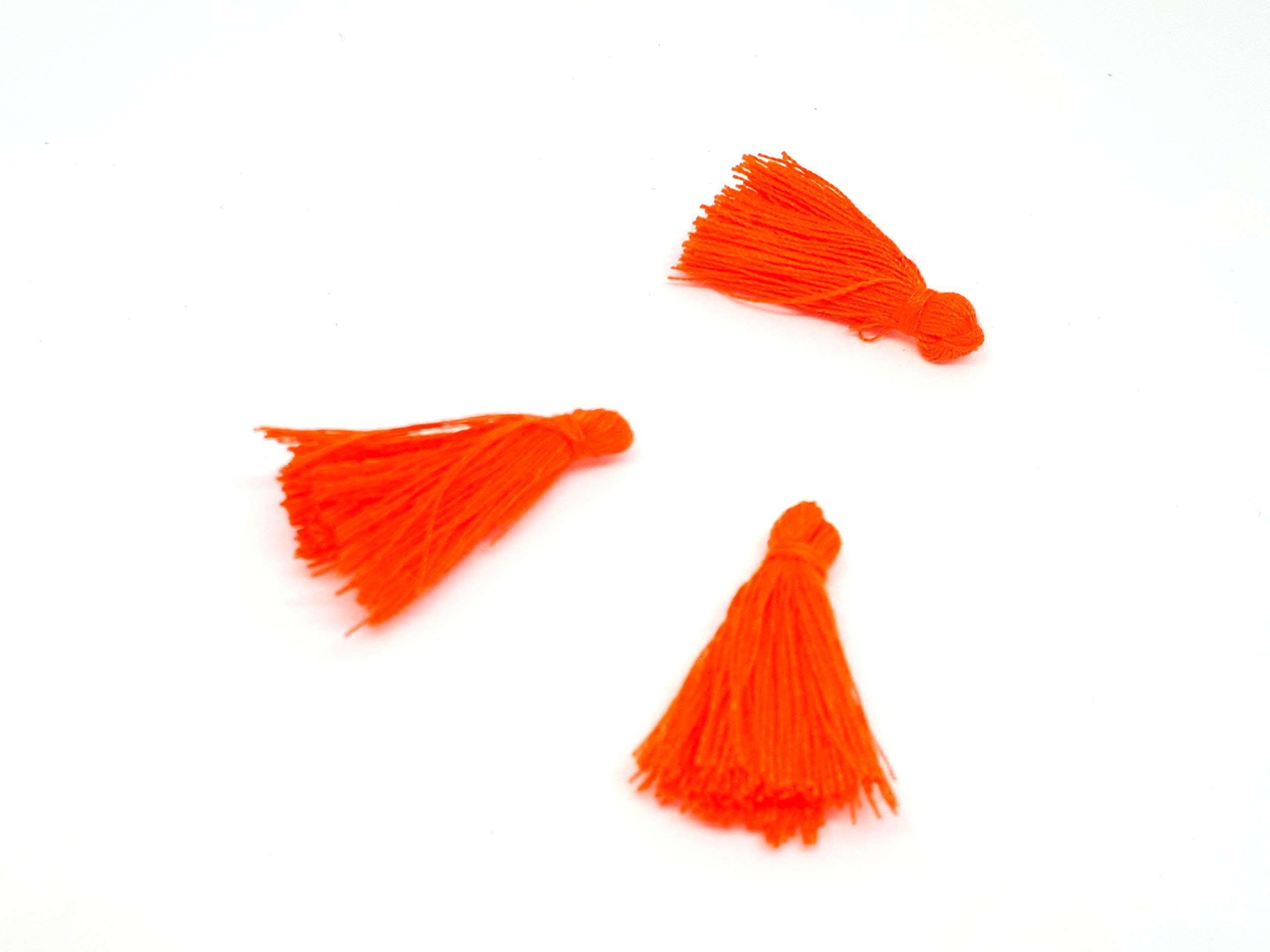 Lot De 3 Breloques Pompons Glands En Coton Orange - 25 Mm, Neuf - Parfait Pour Création De Bijoux Fantaisie
