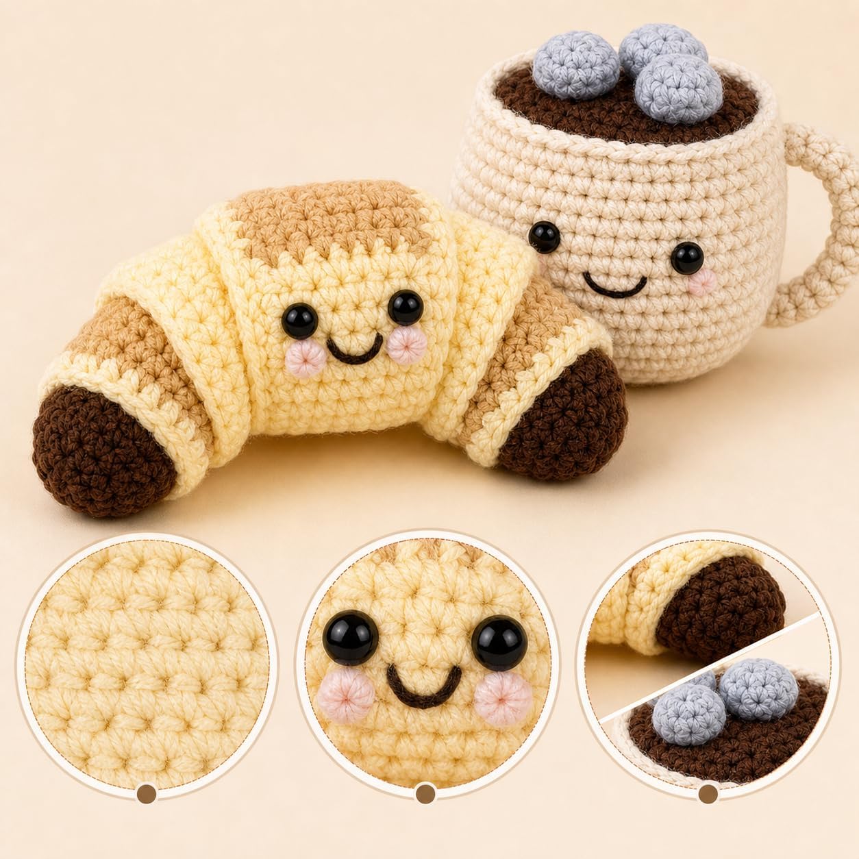 Best Aunt Ever Crochet Croissant & Coffee Set, Cute Desk Decor with 30 Encouragement Cards, Birthday Gift from Niece Nephew for Coffee Lover