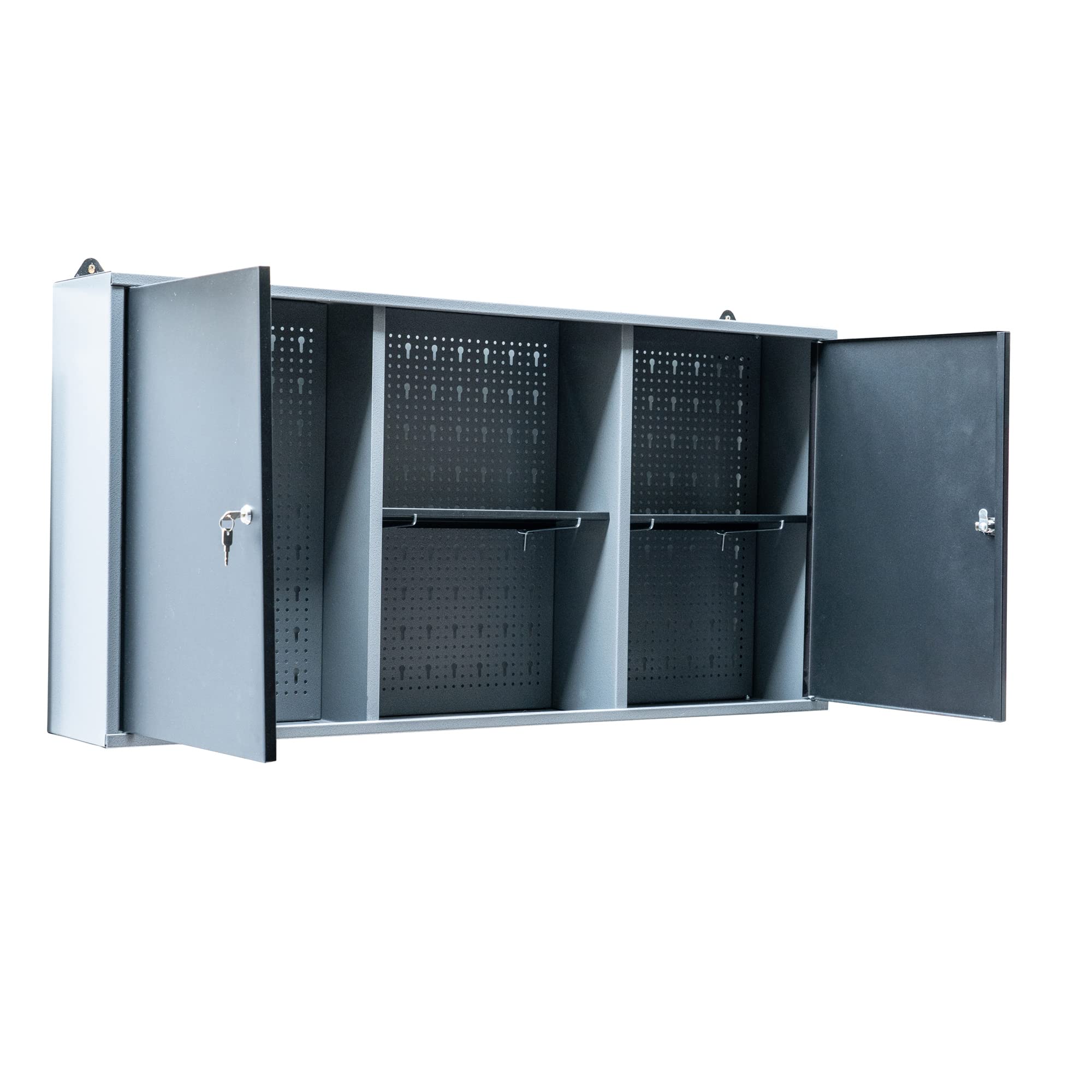 Germania Werkzeug-Wandschrank Premium - doppeltürig aus Metall – 120 x 60 x 20 cm – höhenverstellbare Regalböden – Lochwand, Werkzeugwand, Werkstattschrank - hängend - abschließbar