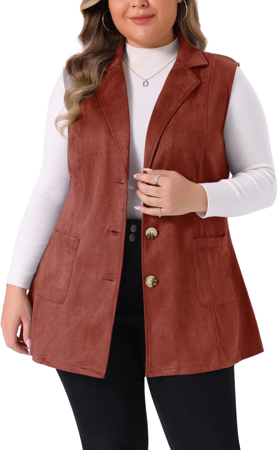 Agnes Orinda Plus Size Utility Vest for Women Lapel Sleeveless Lightweight Casual Suede Vests Jacket