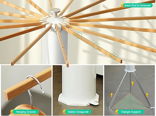 Miniatura 5 de SKIKEN Estante de secado de trípode cilíndrico, trípode plegable de pulpo para ropa, soporte de lavandería plegable, maestro de ahorro de espacio,