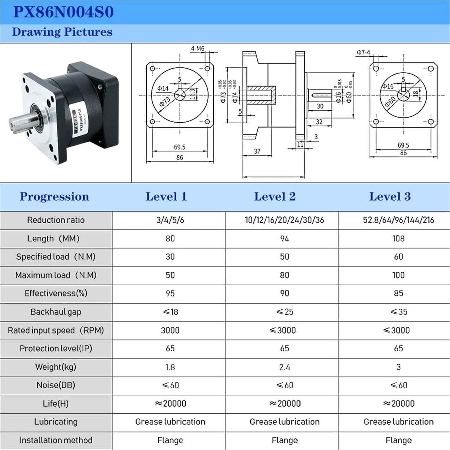 PX86 PX80 Planetary Gear Speed Reducer with Ratio 3.25:1 4:1 5:1 6:1 NemaNema32 Stepper Servo Brushless Motor(3.25 TO1-PX80 FOR BRUSHLESS)
