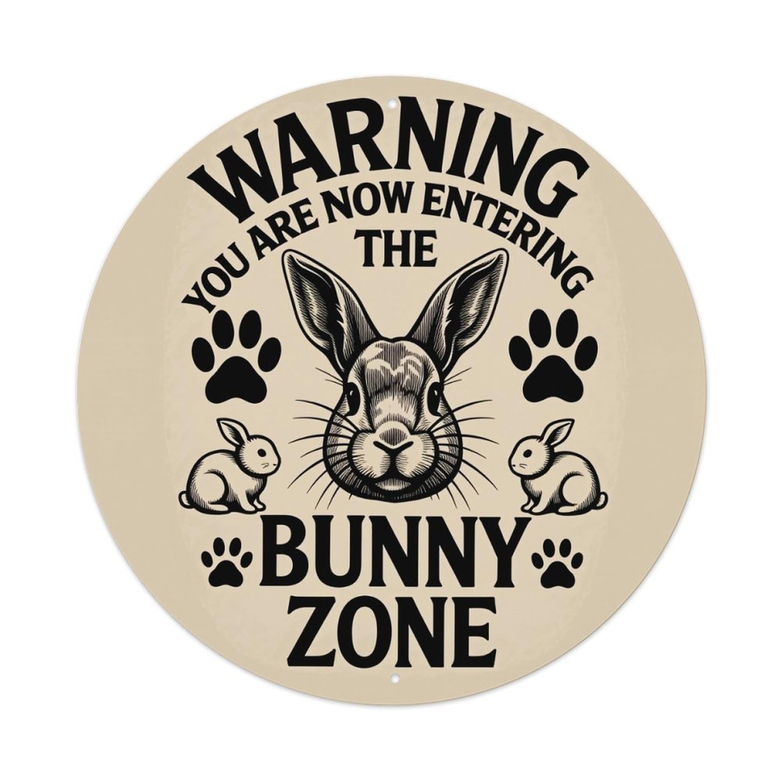 Warning Bunny Zone Sign Pattern Round Tin Sign Vintage Metal Poster Retro Bar, Home, Man Cave, Kitchen, Laundry Room Wall Art Decor Gift 8x8Inch