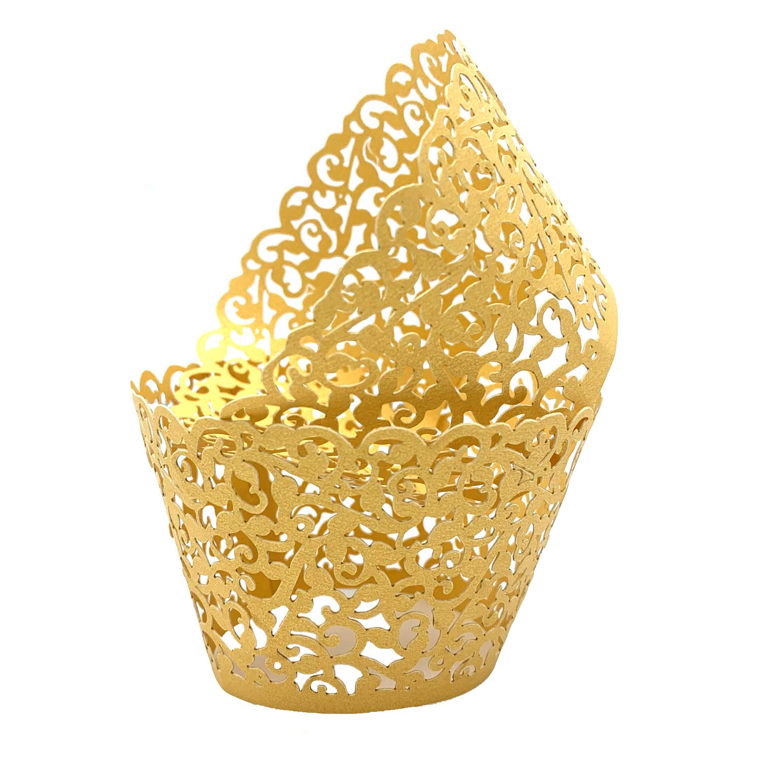 KOSTOO Cupcake Wrappers 50pcs/Pack Lace Cupcake Liners Laser Cut Cupcake Papers Cupcake Muffin Cups for Wedding/Birthday Party Decoration (Gold)