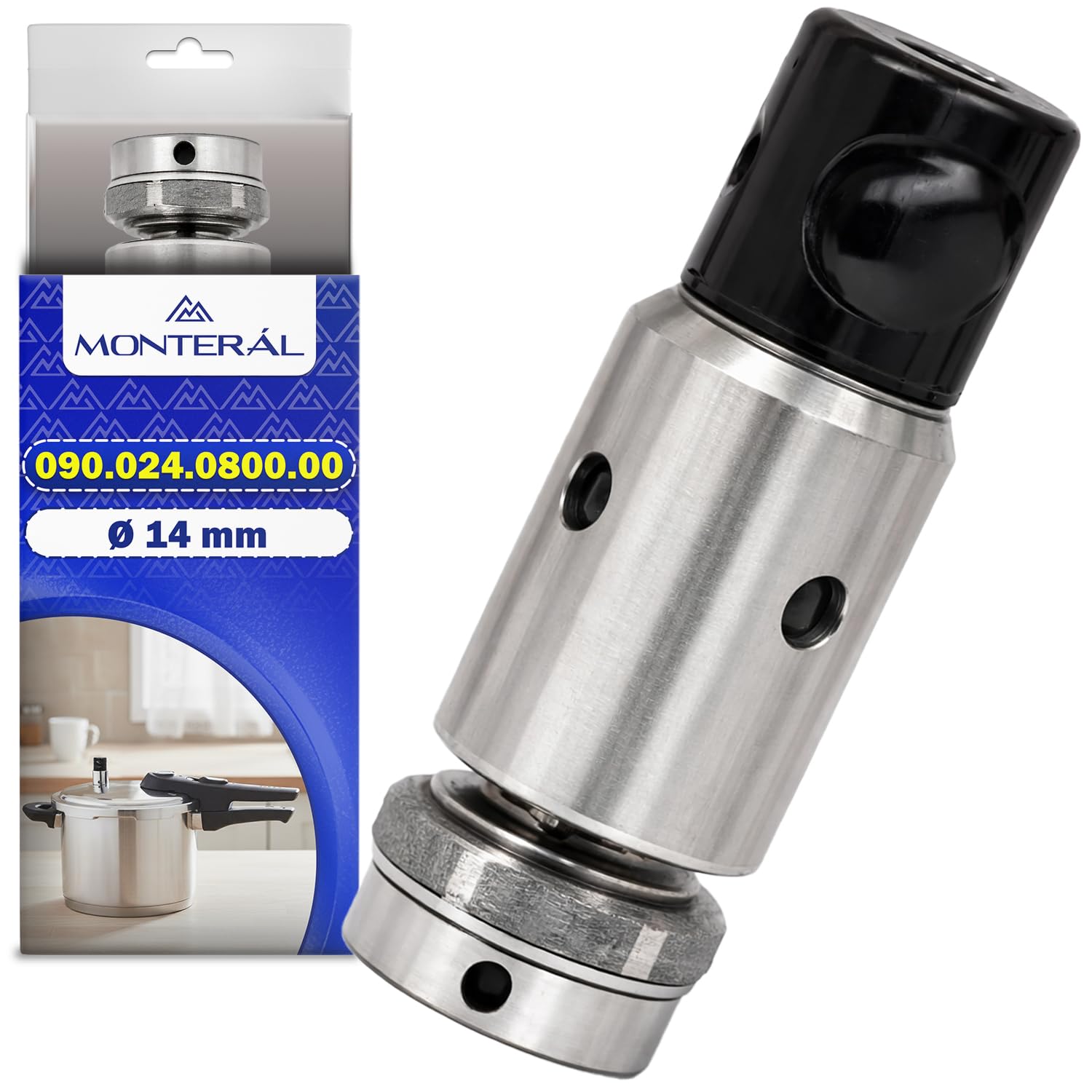 Valvola Pentola a Pressione con Foro di Montaggio da Ø 14 mm con Codice Originale 090.024.0800.00 90024080000 per Lagostina - Garanzia 10 Anni - MONTERAL