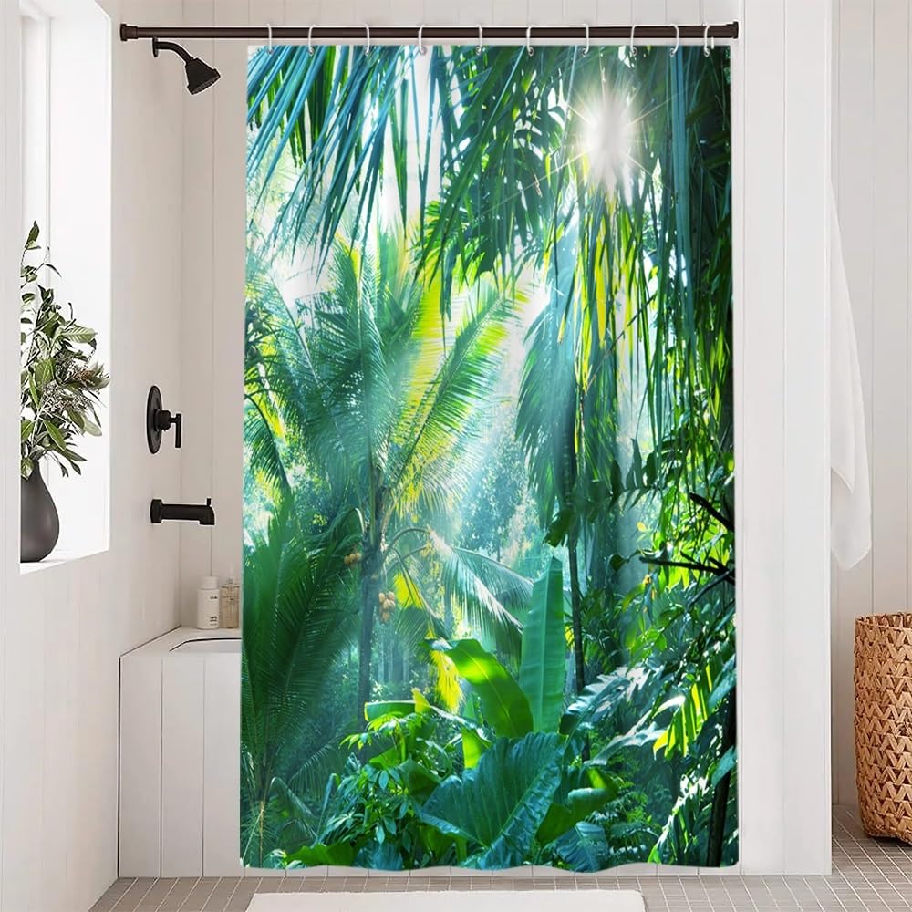Uiiooazy Cortina de Ducha de Hoja Eucalipto, Cortinas de Ducha Verde Oro Abstracto Planta Cortinas de Baño Antimoho Impermeable Lavable Tejido de Poliéster Cortina Ducha con Ganchos 90x180cm — view 265