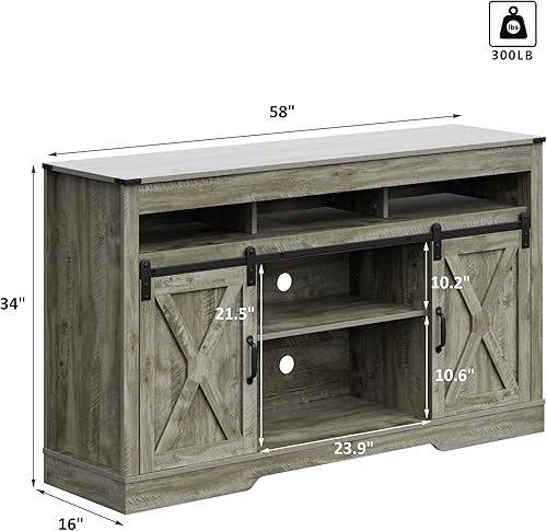Miniatura 7 de Soporte de TV para TV de más de 65 pulgadas, centro de entretenimiento con puertas corredizas de granero, estantes ajustables de 3 alturas, soporte