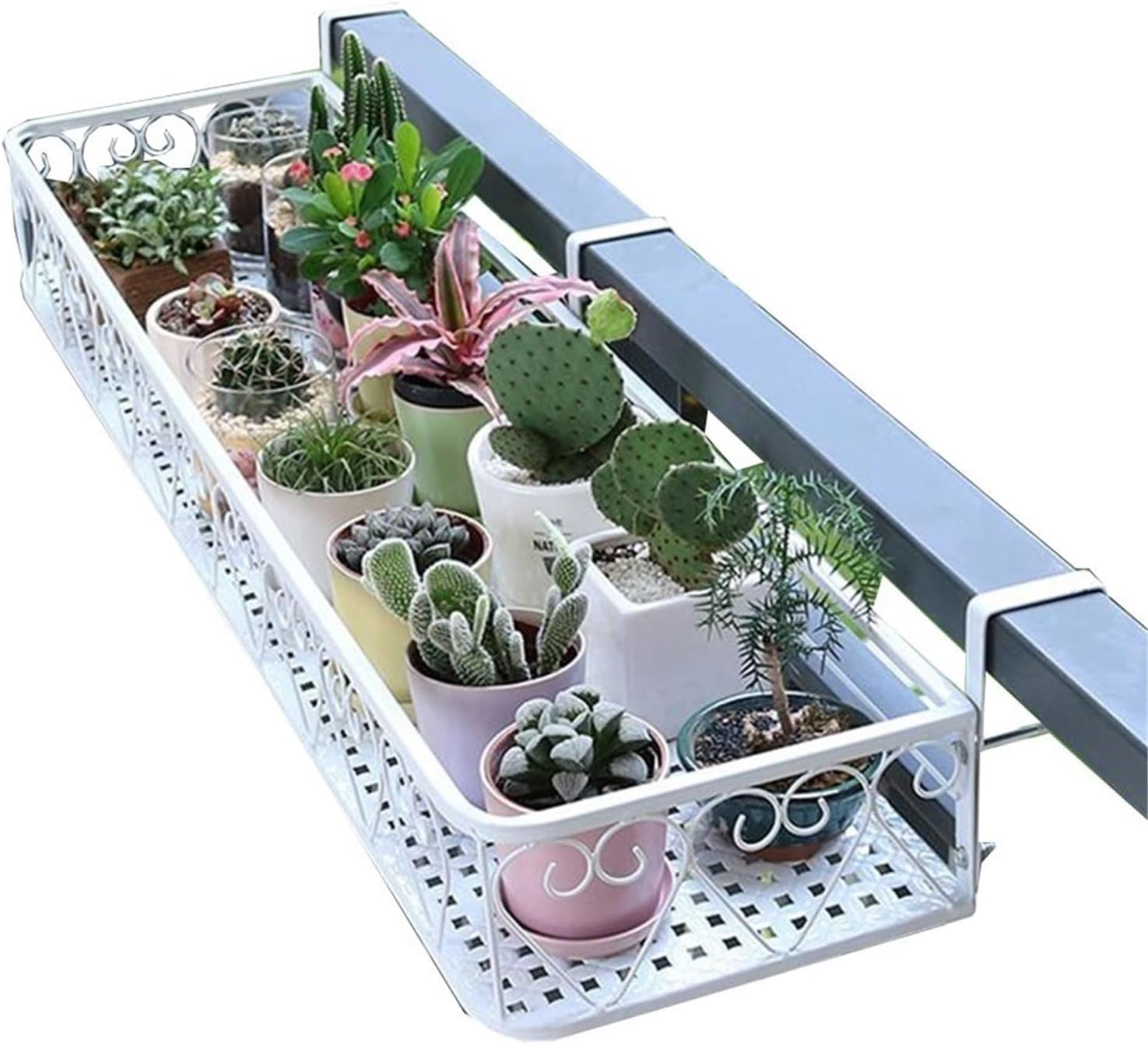 Plant-Racks Black/Brown/White Iron Flower Stand – Hanging Planter Shelf for Living Room Balcony Railing – Practical Display Stand for Flower Pots(Brown,25 * 60 * 12cm)